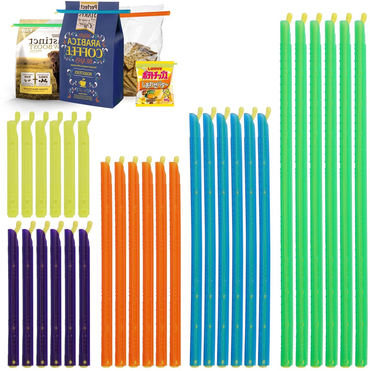 30-delige Herbruikbare Bag Clips Set – 5 Maten en Kleuren, Sterk Sluitend en Vochtbestendig voor Snacks, Koffie, Brood en Keukeningrediënten