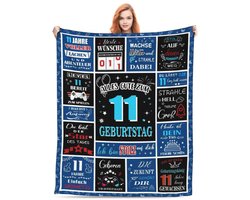 Cadeau d'anniversaire FestiKiva pour garçon de 11 ans, couverture 150 x 130 cm. Couverture en laine fraîche comme cadeau d'anniversaire pour les enfants de 11 ans, décoration pour le 11e anniversaire (11e anniversaire - bleu)