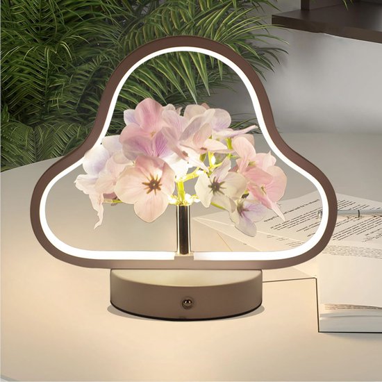Nachtlampje - Bureaulamp - Nachtlampje kinderen - LED Tafellamp Wolk met Hortensia - 3-Kleuren Licht (Wit/Warm/Natuurlijk) - USB Oplaadbaar - Dimbaar & Touch-Bediening - Decoratieve Nachtlamp (24×12×22 cm) van Mylily's Choice — afbeelding 2