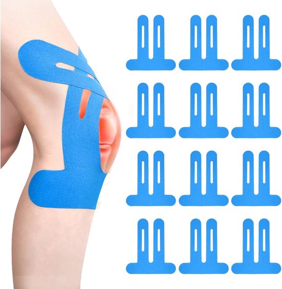 Dussdote Kinesiologie tape - Voor kniepijnverlichting, spierondersteuning en stabiliteit - 12 pack - Blauw