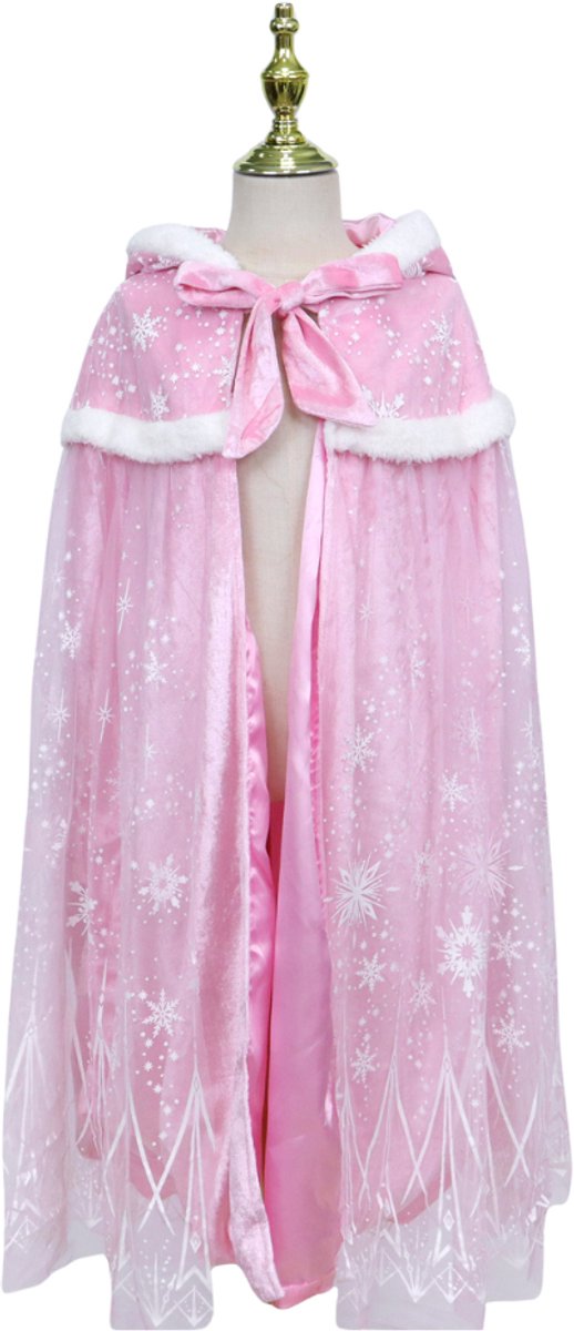 Joya Kids® | Luxe Winter Prinsessen Cape kind | Roze met witte sneeuw & glitters | IJskoningin cape met capuchon | Verkleedcape meisjes | 76 cm | Winter kostuum | Luxueuze Uitvoering — afbeelding 10