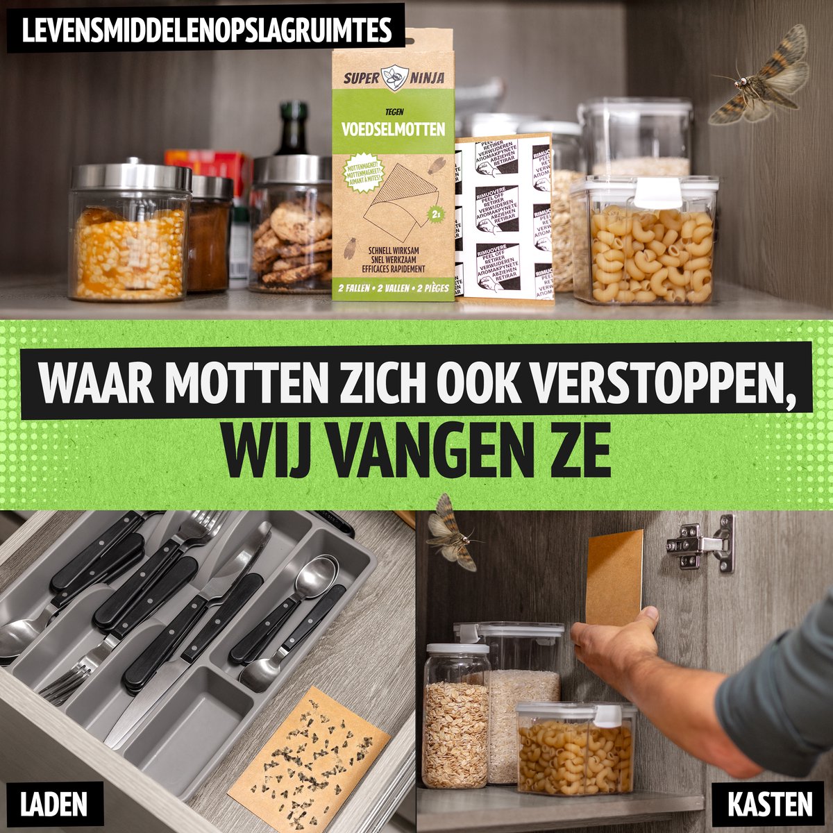 Voedselmottenval 2-pack met feromoon, effectieve vangst van levensmiddelenmotten, eenvoudig te gebruiken, 3 maanden bescherming - Afbeelding 5