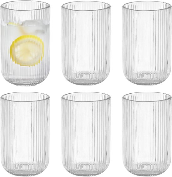 Vivalto - Set de 6 Verres à eau côtelés - 430 ml - Verres à jus lavables au lave-vaisselle - Verres en cristal robustes - Verres à boire idéaux pour Water et les cocktails (6 pièces) - Transparent