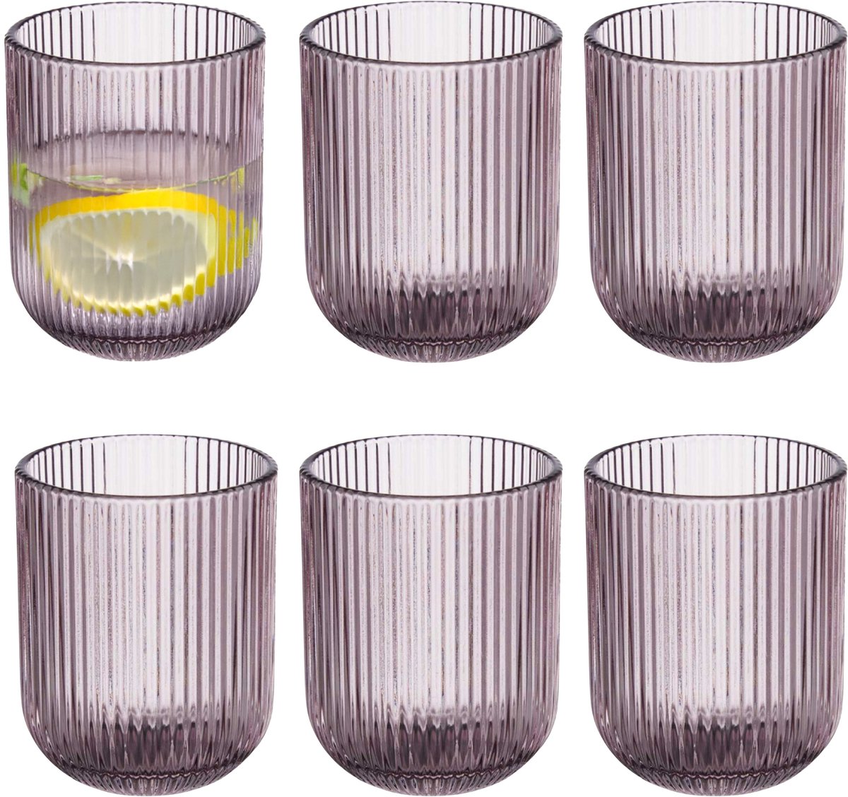 Vivalto Waterglas roze - 6x stuks - glas - met relief - 270 ml - waterglazen - drinkglazen