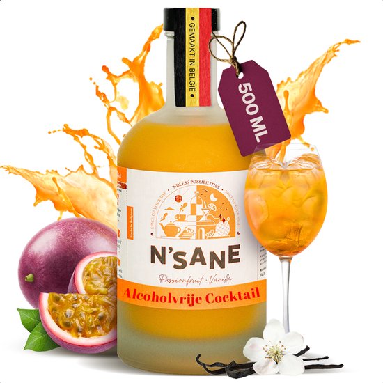 N’Sane Cocktail Mixer Passievrucht en Vanille - Alcoholvrije Drank - Basis voor Cocktails en Mocktails - 500ml