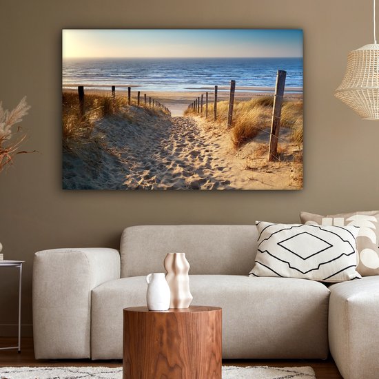 Toile - Dune - Plage - Mer - Coucher de soleil - Herbe - Toile - 140x90 cm - Peintures sur toile - Peinture sur toile