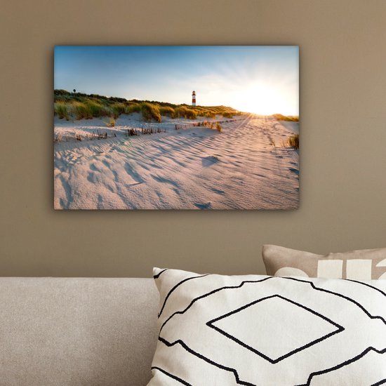 Tableau sur toile - Phare de plage et de mer 30x20 - Accessoires de décoration de chambre - Tableaux de plage salon - Décoration murale Dunes chambre - Décoration murale cuisine - Toile murale intérieur - Décoration maison - Accessoires de maison