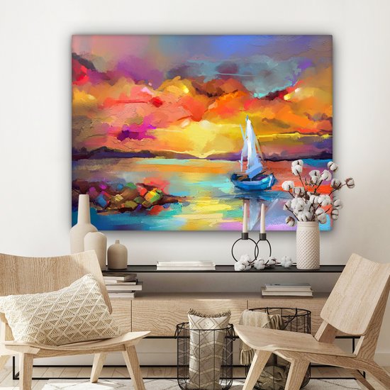 Toile - Huile - Peinture - Bateau - Nuages ​​- Couleurs - 120x90 cm - Intérieur - Peintures sur toile