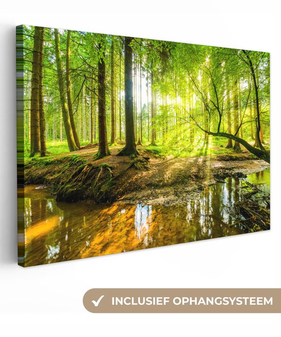 Toile - Peintures sur toile - Forêt - Soleil - Rivière - Décoration murale - 120x80 cm - Canvas Canvas