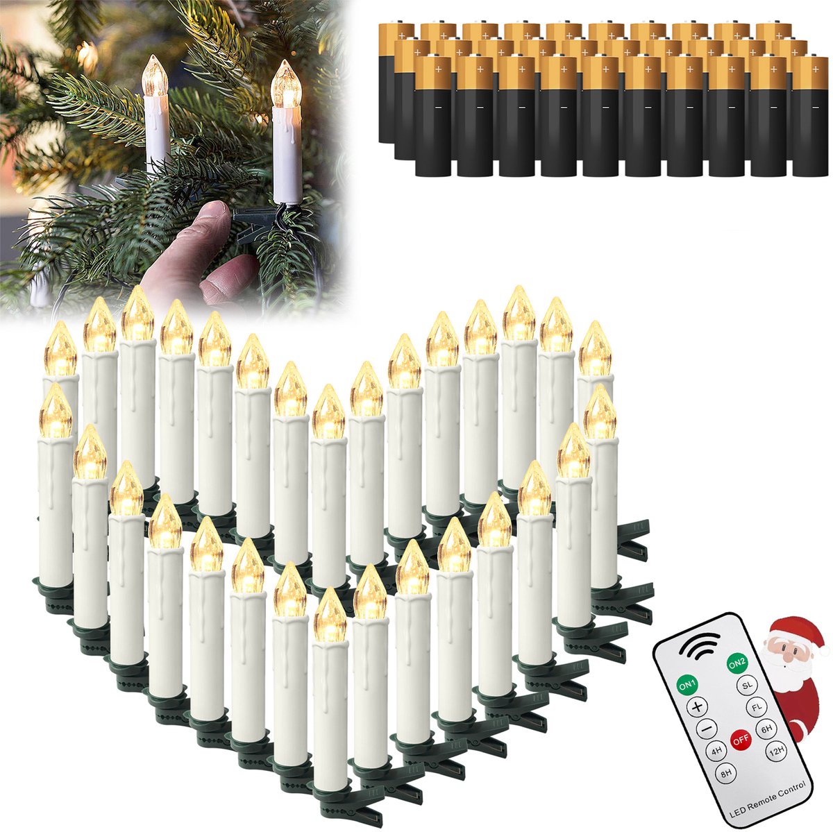 Froadp 30er LED Kerstkaarsen Draadloos Warmwit Kaarsen Met Timer Afstandsbediening Vlamloze Kerstboomkaarsen Feest Voor Feestjes,Kerstboom,Huwelijk, Huwelijksdecoratie,Geboortedag (Met Batterij)