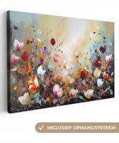 Toile Peinture Huile - Fleurs - Coloré - Nature - 120x80 cm - Décoration murale