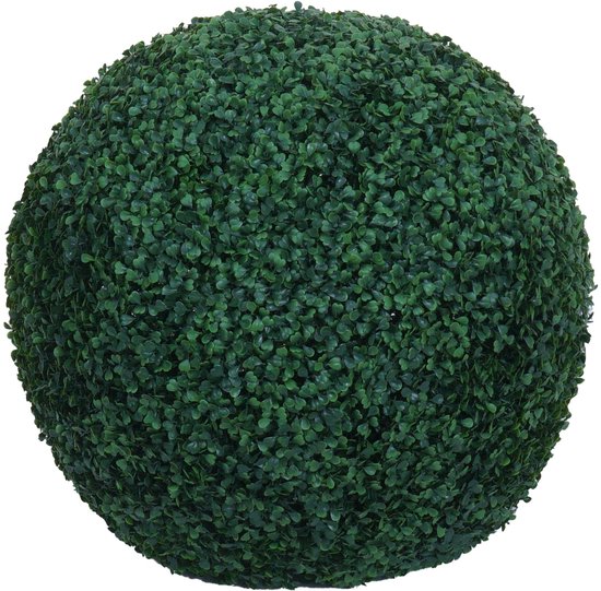 Donkergroene kunstmatige buxusbol met gedetailleerde, natuurlijke foliage.