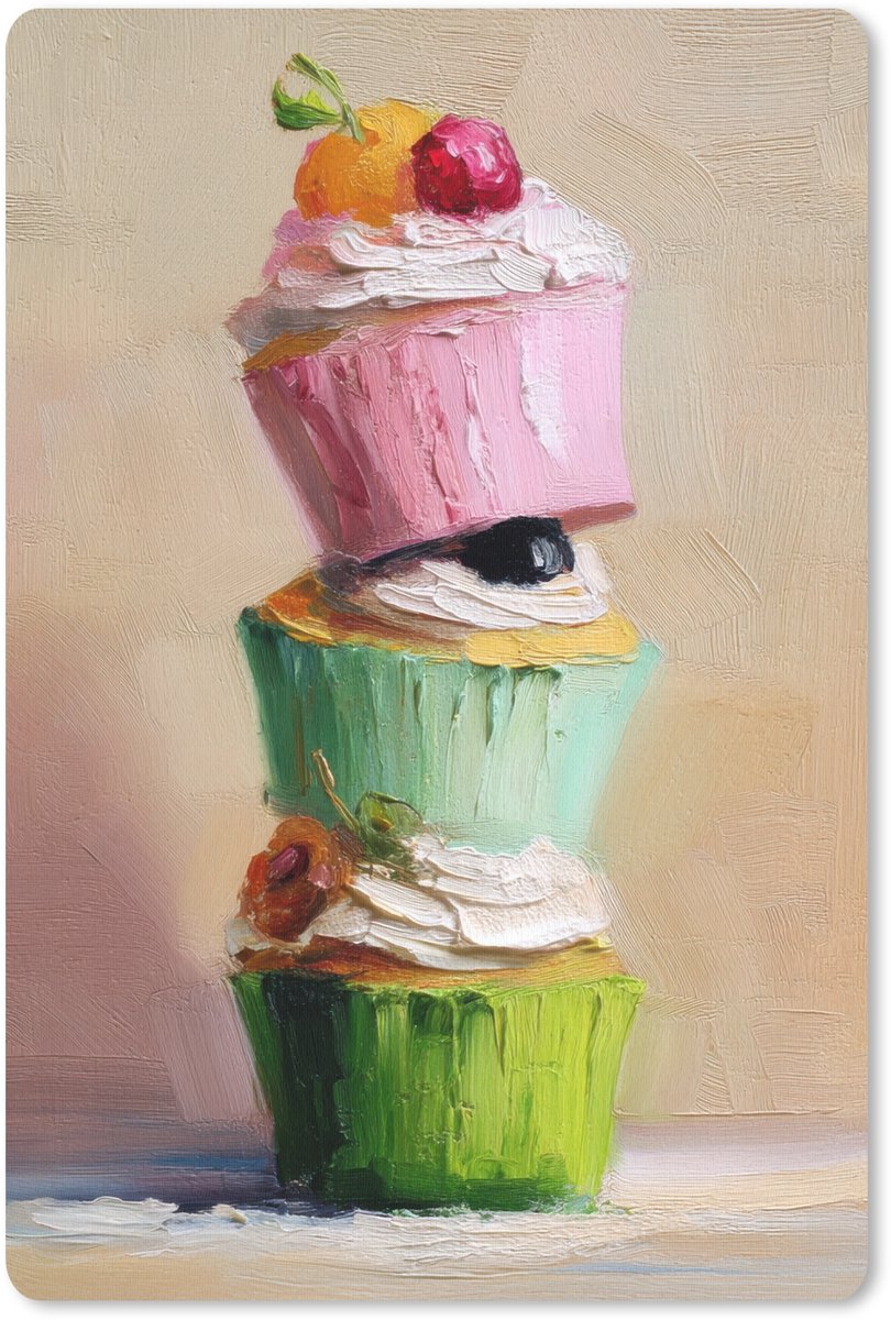 Muismat 18x27 cm - Mousepad Cupcakes - Gestapeld - Kleurrijk - Fruit - Muismatten