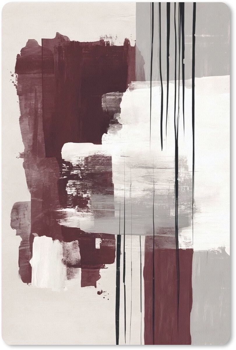 Muismat 18x27 cm - Mousepad Penseelstreken - Abstract - Lijnen - Rood - Muismatten