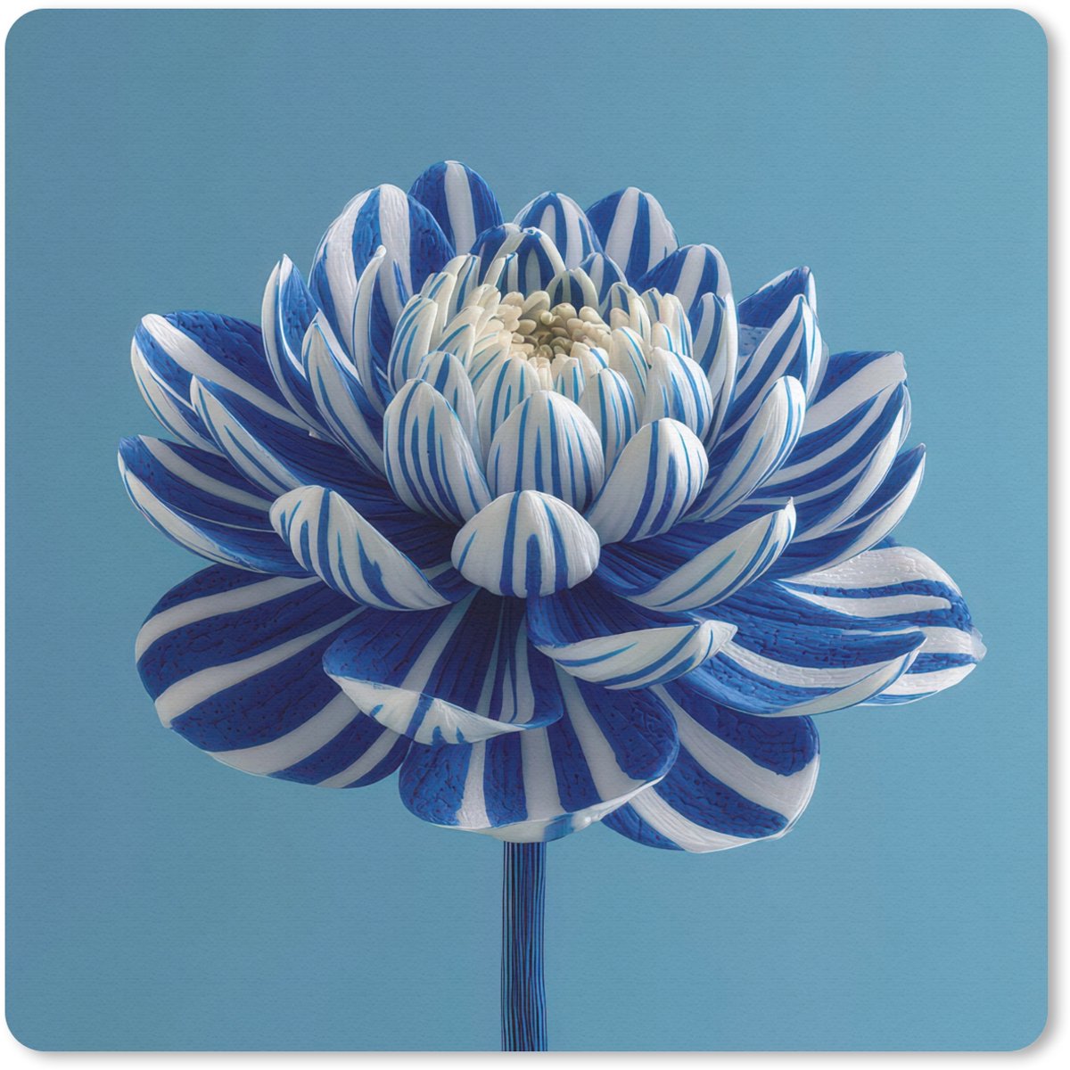Muismat 20x20 cm - Mousepad Bloem - Blauw - Bloemblaadjes - Streepjes - Muismatten