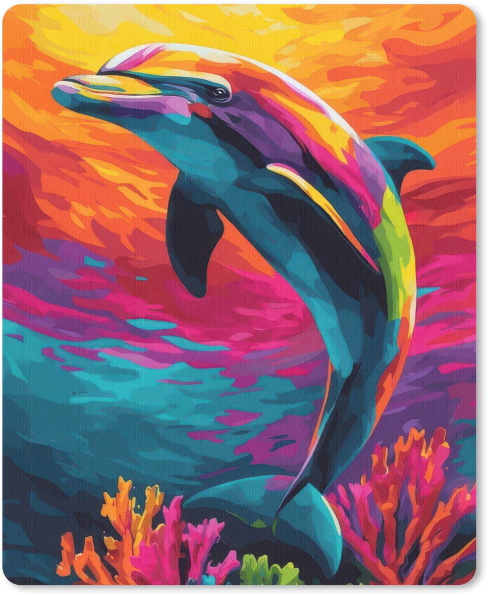 Muismat 19x23 cm - Mousepad Dolfijn - Kleurrijk - Oceaan - Koraal - Muismatten