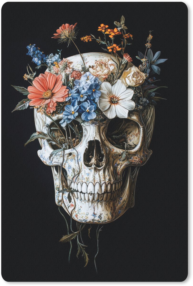 Muismat 18x27 cm - Mousepad Bloemen - Schedel - Kleurrijk - Muismatten