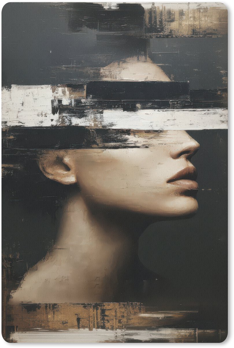 Muismat 18x27 cm - Mousepad Gezicht - Vrouw - Zwart - Abstract - Muismatten