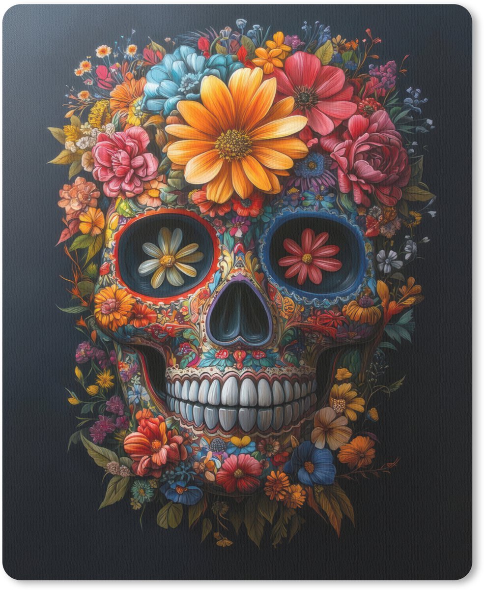 Muismat 19x23 cm - Mousepad Bloemen - Kleurrijk - Schedel - Muismatten