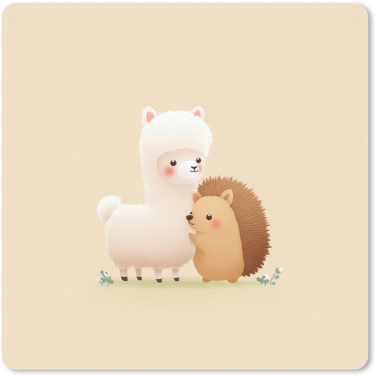 Muismat 20x20 cm - Mousepad Alpaca - Egel - Bruin - Knuffelen - Muismatten