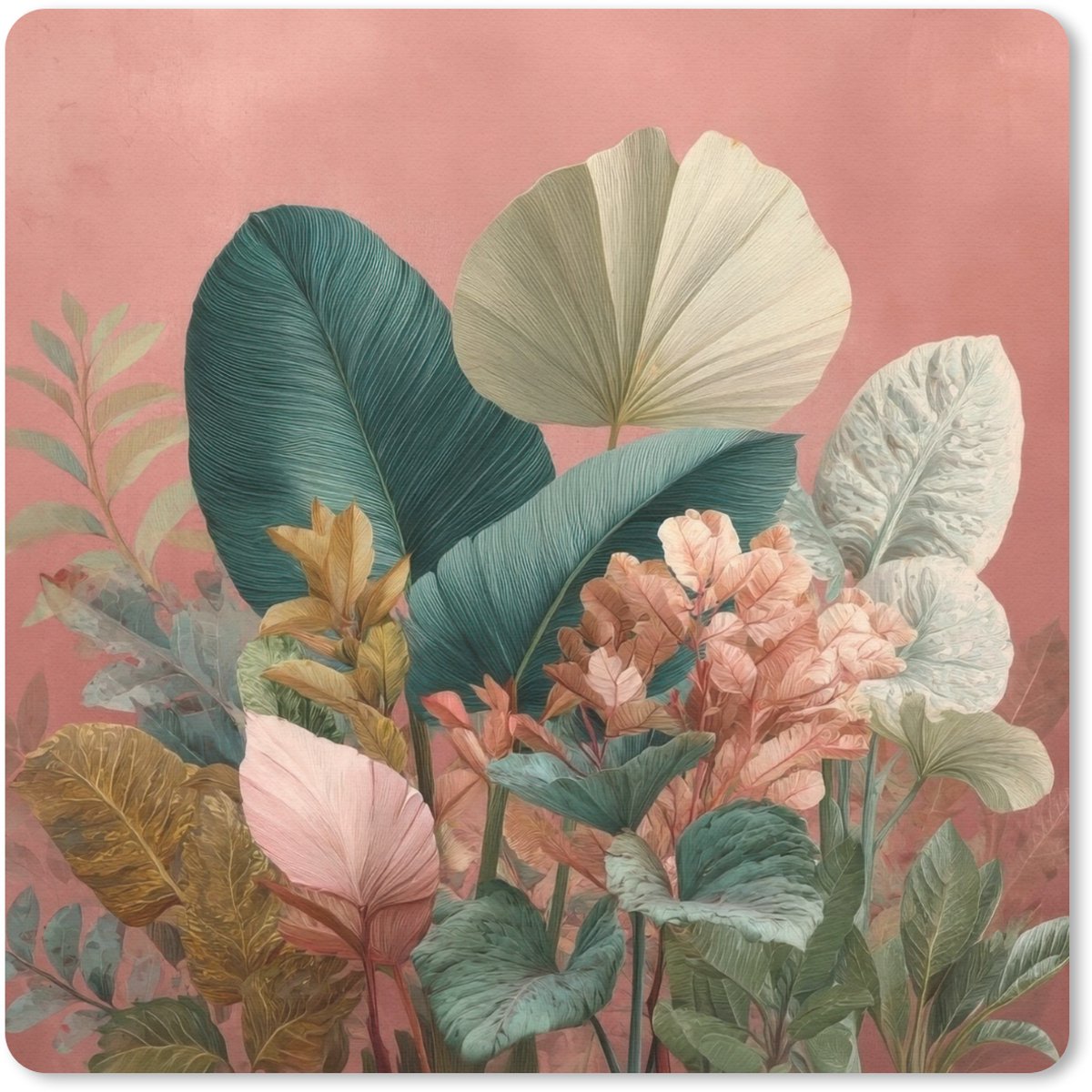 Muismat 30x30 cm - Mousepad Tropische bladeren - Bloemen - Roze - groen - Muismatten