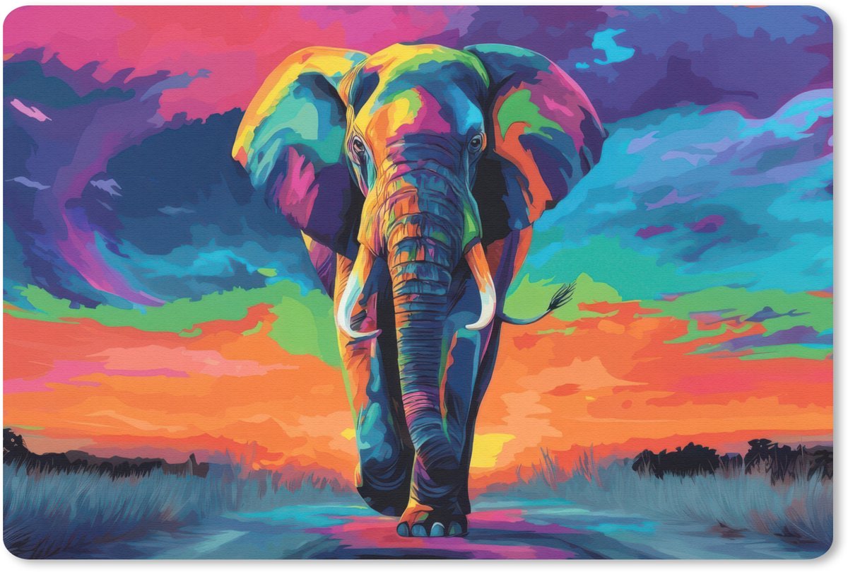 Muismat 27x18 cm - Mousepad Olifant - Kleurrijk - Lucht - Abstract - Muismatten