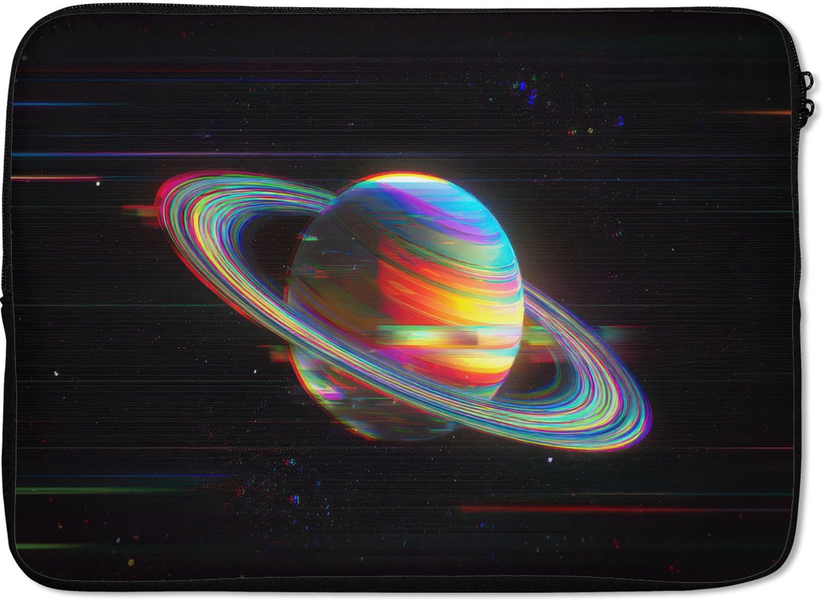 Laptophoes 13 inch - Planeet - Cirkel - Kleurrijk - Laptop sleeve - Binnenmaat 32x22,5 cm - Zwarte achterkant