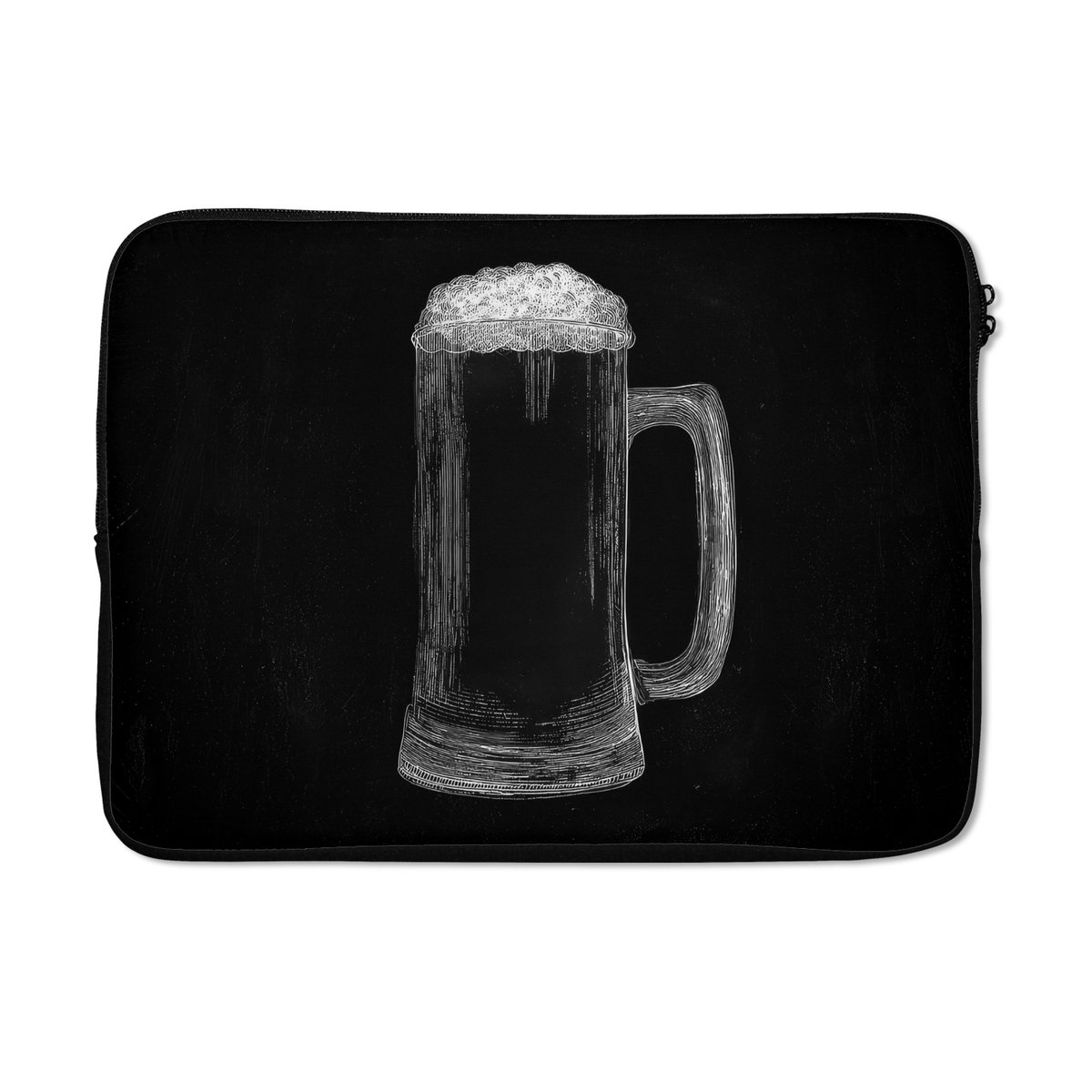 Laptophoes 13 inch - Bierpul - Schuim - Krijttekening - Laptop sleeve - Binnenmaat 32x22,5 cm - Zwarte achterkant