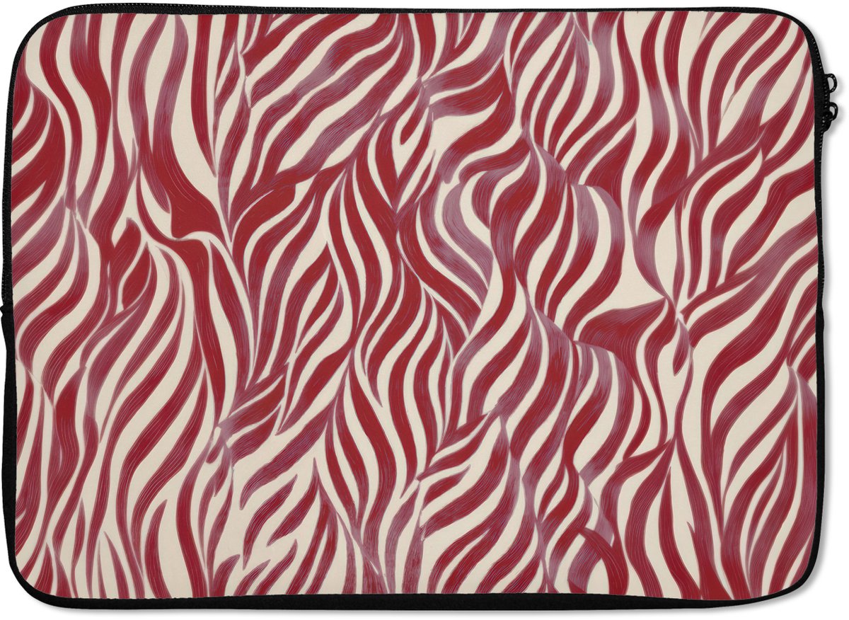 Laptophoes 13 inch - Golvende vormen - Abstract - Rood - Laptop sleeve - Binnenmaat 32x22,5 cm - Zwarte achterkant