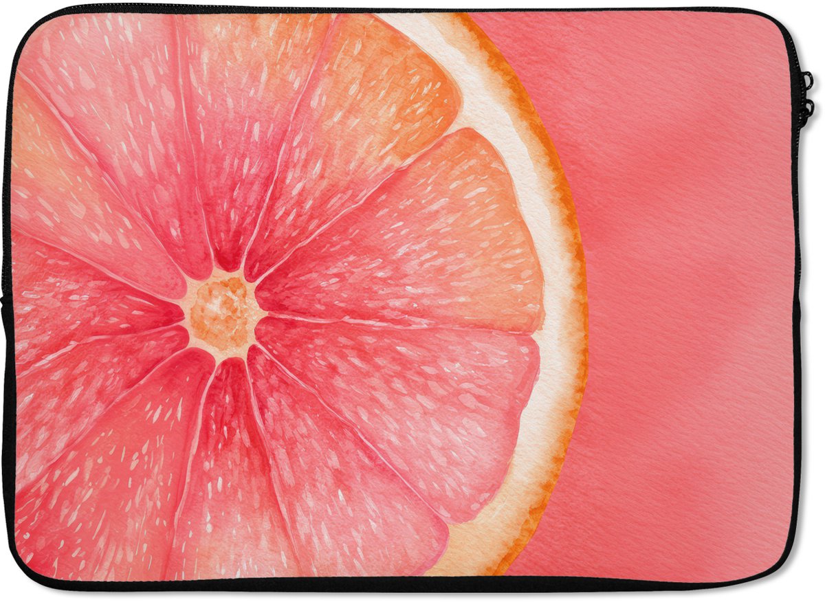 Laptophoes 14 inch - Grapefruit - Roze - Levendig - Laptop sleeve - Binnenmaat 33x23 cm - Zwarte achterkant