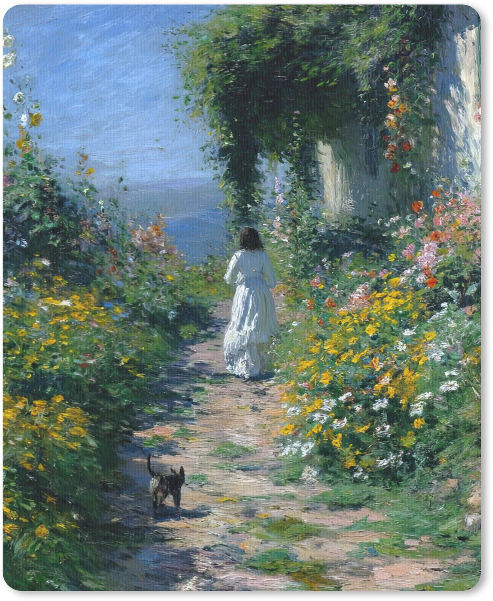 Muismat 19x23 cm - Mousepad Kat - Vrouw - Bloemen - Huis - Muismatten