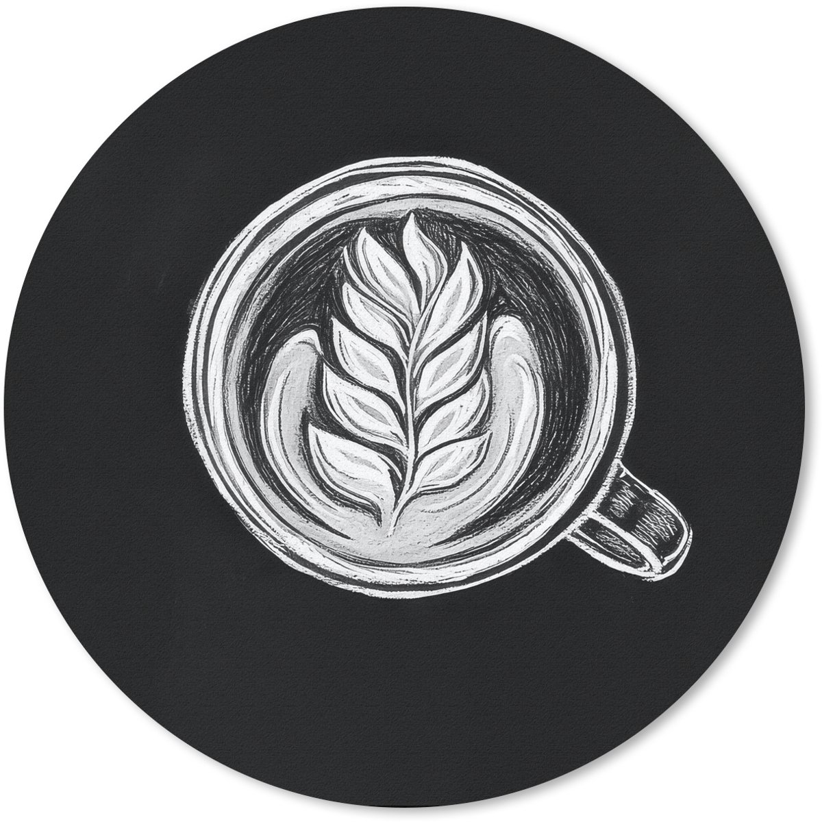 Muismat rond 20x20 cm - Mousepad Krijttekening - Koffie - Latte art - Ronde muismatten