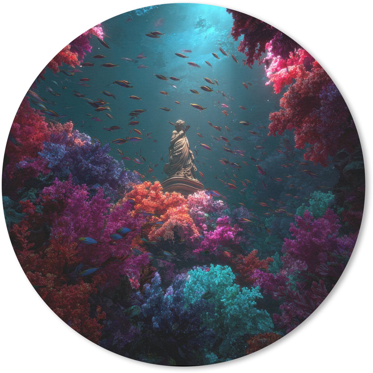 Muismat rond 30x30 cm - Mousepad Standbeeld - Zeebodem - Koraal - Kleurrijk - Ronde muismatten