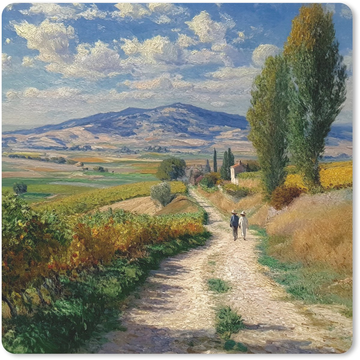 Muismat 20x20 cm - Mousepad Mensen - Wandelen - Zandpad - Velden - Muismatten