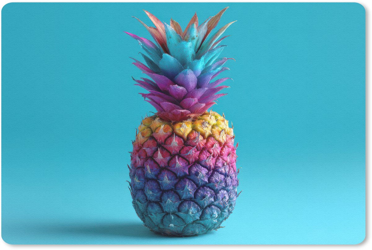 Muismat 27x18 cm - Mousepad Ananas - Regenboog - Blauw - Popart - Muismatten