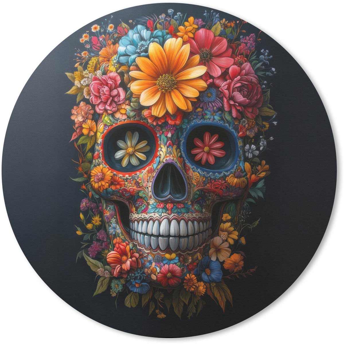 Muismat rond 30x30 cm - Mousepad Bloemen - Kleurrijk - Schedel - Ronde muismatten