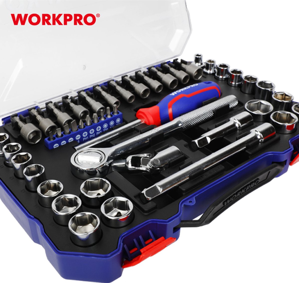 WORKPRO WP202523 Dopsleutelset 3/8 CR-V 47-delig met bitset in koffer