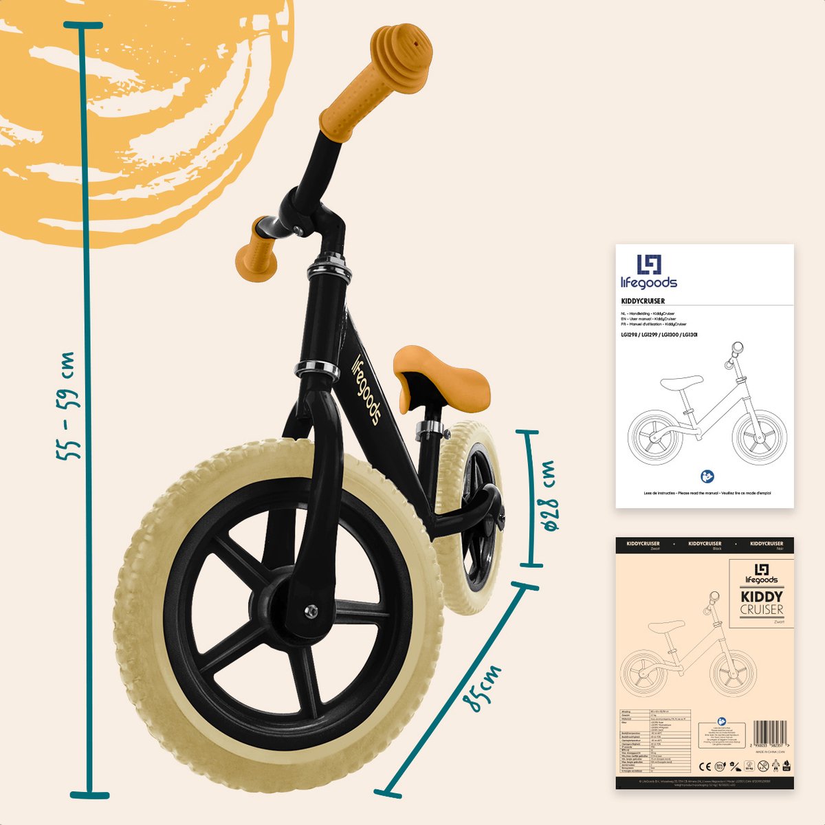 LifeGoods Loopfiets - Speelgoed 2 jaar en ouder - Jongens en Meisjes - Balance Bike - Loopfietsje - Zwart — afbeelding 11