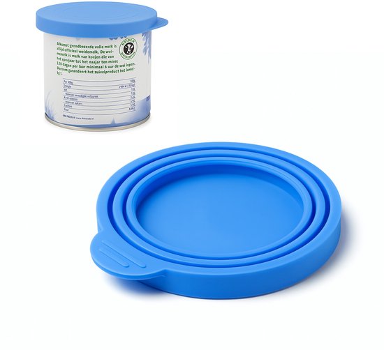 Blauw siliconen blikopener met dubbele ring, voor het afsluiten van blikjes.