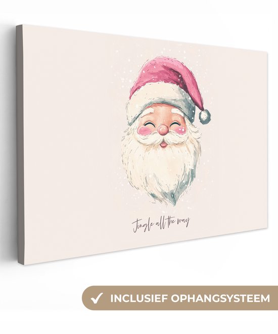 Canvas schilderij 90x60 cm - Wanddecoratie Kerstman - Kerst - Quote - Beige - Muurdecoratie woonkamer - Slaapkamer decoratie - Kamer accessoires - Schilderijen op canvas - Kerstdecoratie voor binnen - Kerstversiering - Kerstmis versiering