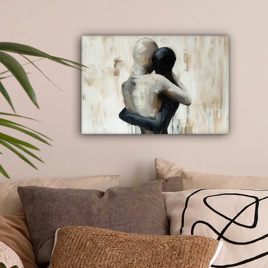 Peinture sur toile 30x20 cm - Décoration murale Abstrait - Amour - Zwart et blanc - Moderne - Décoration murale salon - Décoration chambre moderne - Tableaux abstraits