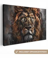 Canvas schilderij 90x60 cm - Wanddecoratie Leeuw - Dieren - Portret - Zwart - Luxe - Muurdecoratie woonkamer - Slaapkamer decoratie - Kamer accessoires - Schilderijen op canvas