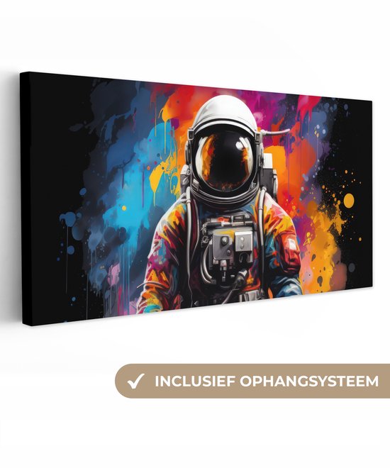 Peinture sur toile 160x80 cm - Décoration murale Astronaute - Graffiti - Zwart - Couleurs - Décoration murale murale salon - Décoration chambre - Accessoires de chambre - Peintures