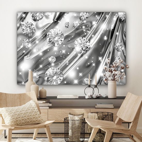 Peinture sur toile 120x80 cm - Décoration murale Abstrait - Diamant - Luxe - Moderne - Argent - Décoration murale salon - Décoration chambre moderne - Tableaux abstraits