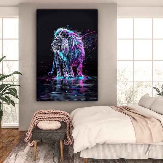 Canvas schilderij 120x180 cm - Wanddecoratie Leeuw - Kleuren - Zwart - Dieren - Muurdecoratie tienerkamer - Kamer decoratie voor tieners - Tiener jeugdkamer accessoires - Slaapkamer schilderijen