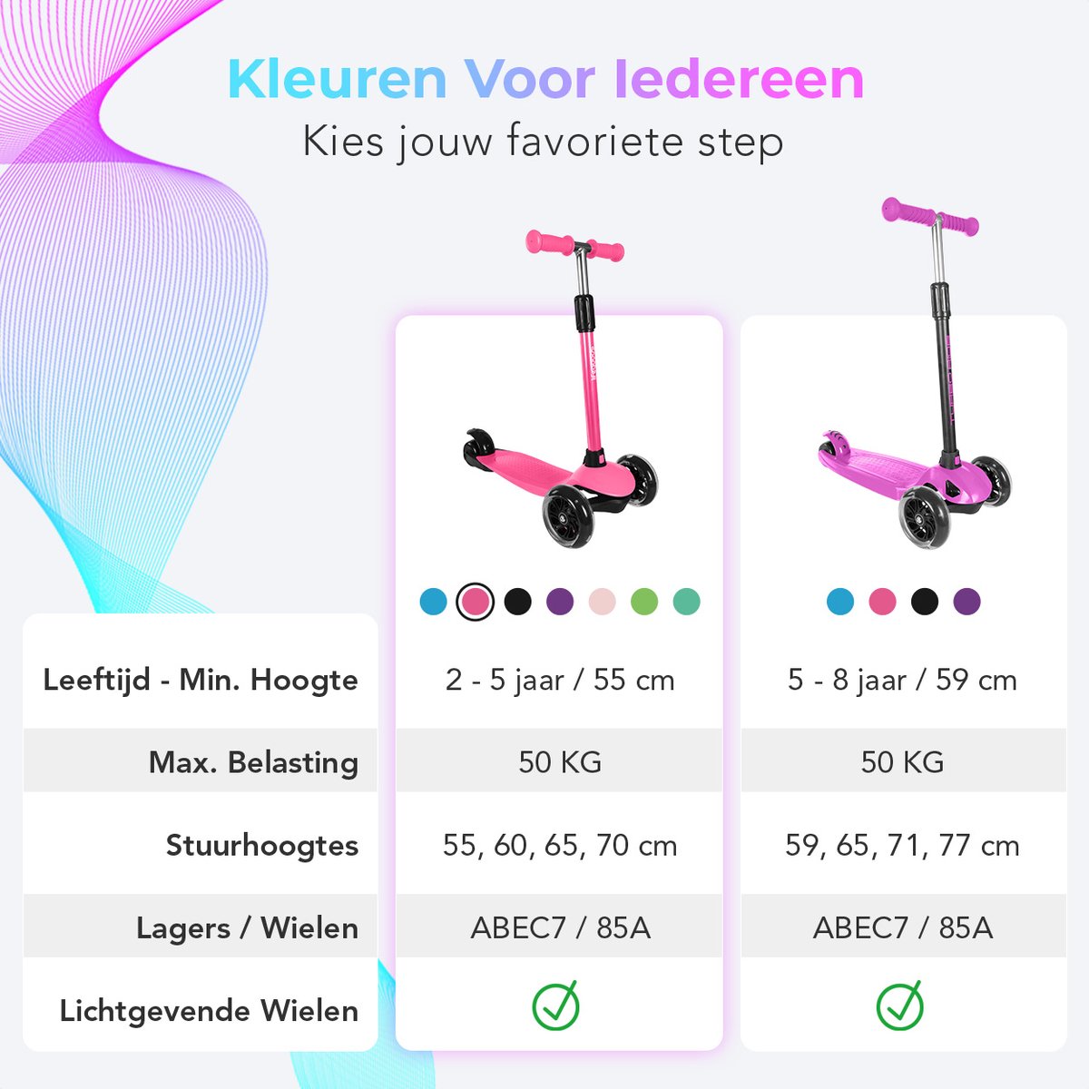 LifeGoods Kinderstep - Step 2-5 Jaar - 3 Lichtgevende LED Wielen - Hoogte Verstelbaar - Jongens/Meisjes - Roze — afbeelding 7