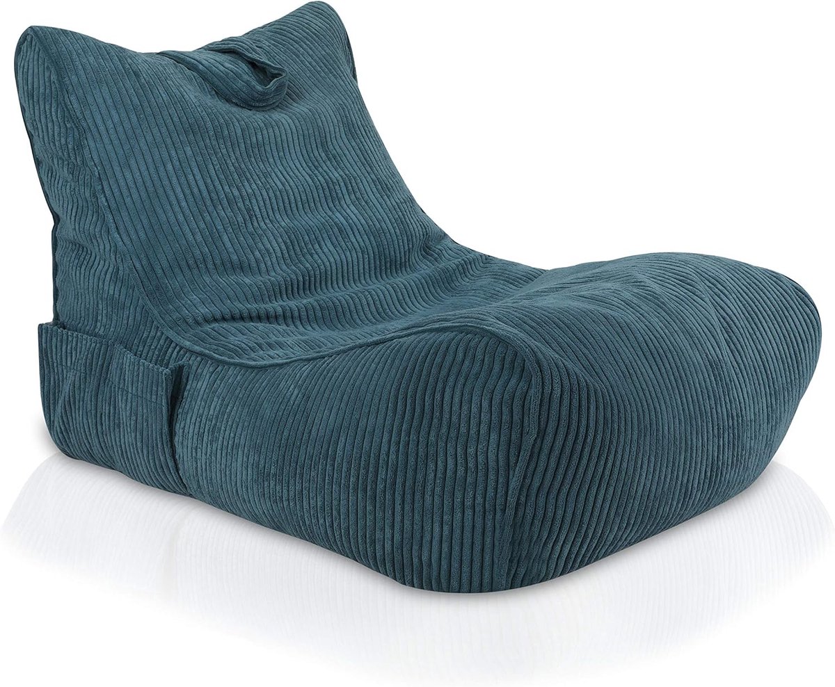 Warme Fluwelen Poef met Zak en Handvat - Comfortabele Chaise Longue voor Binnen - Zitzak van Corduroy - 80x60cm in Avio Blauw