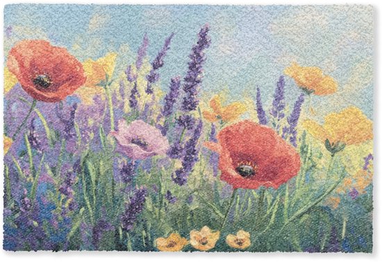Paillasson 60x40 cm - Prairie - Fleurs - Coloré - Tapis d'intérieur - Tapis de nettoyage - Paillassons imprimés