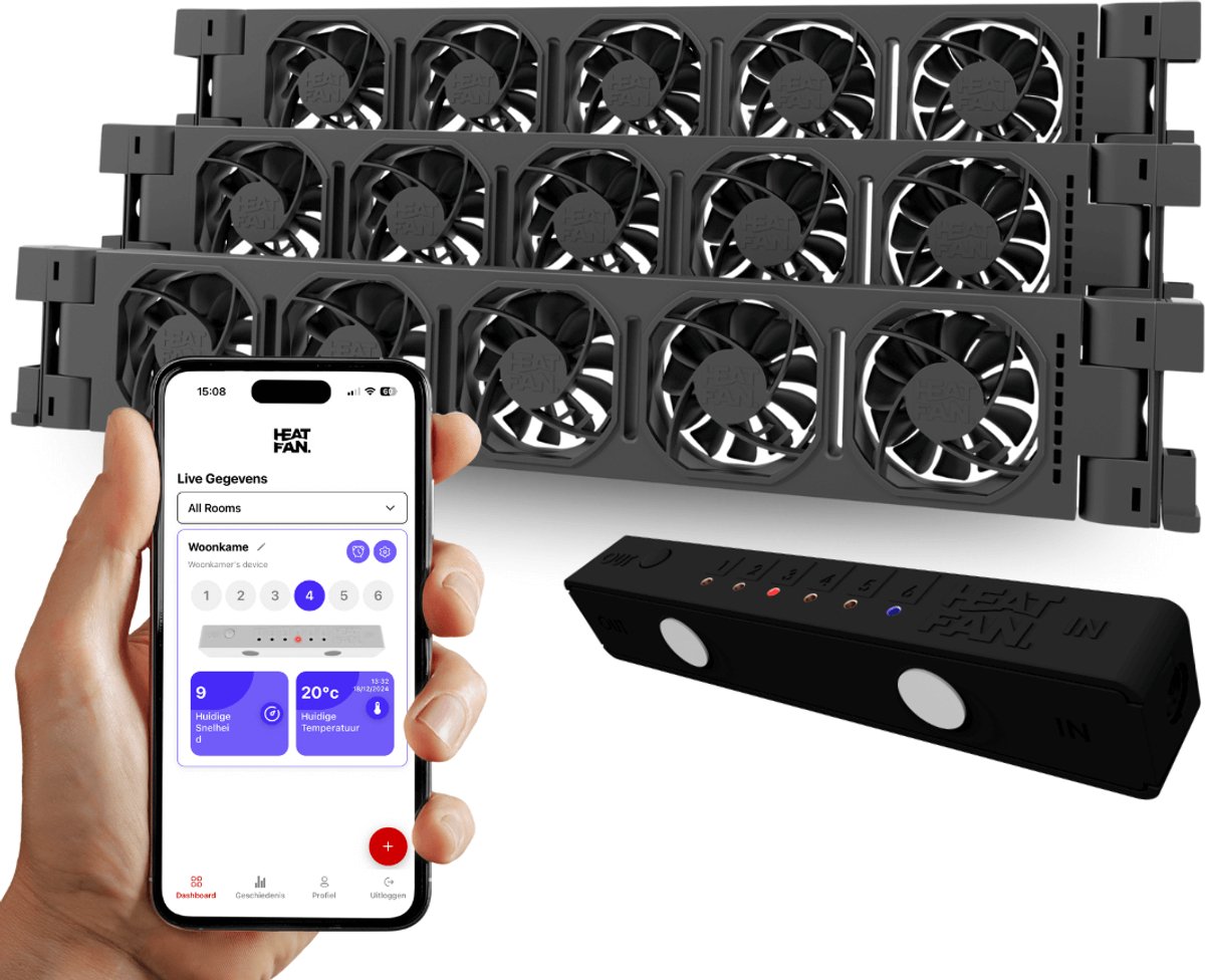 Heatfan 5 - Trio Set - Zwart - Radiator Ventilator – Radiator Ventilator – met WIFI Controller – Energiezuinige Radiator Fan voor Verwarming – Geschikt voor radiatoren van 170 cm t/m 230 cm