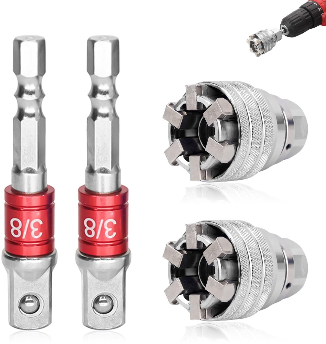 2 Stuks Verstelbare Dopsleuteladapter, Multifunctionele Sleutel Geschikt voor Ratels van 0,95cm tot 1,91cm en 10-19mm Momentsleutels en Boormachines